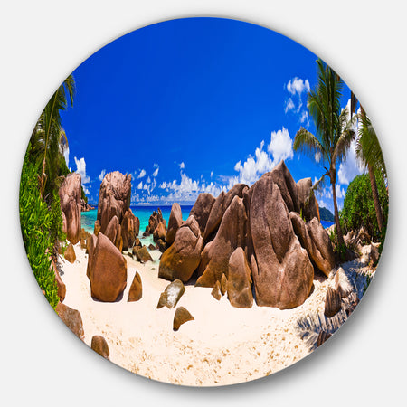 Rocky Tropical Beach Panorama - Landscape Photo Round Wall Art