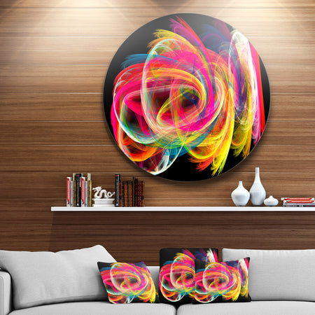 Colorful Thick Strokes in Black - Abstract Digital Circle Metal Wall Art