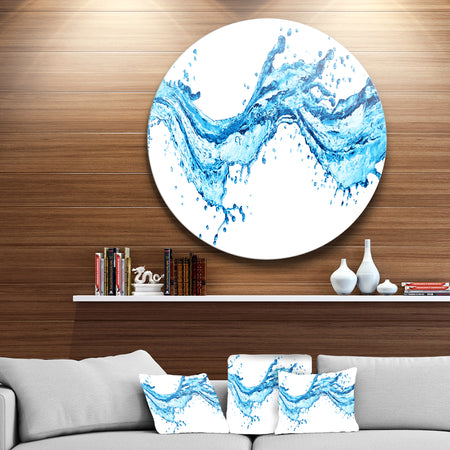 Blue Water Splashes - Abstract Digital Art Round Wall Art