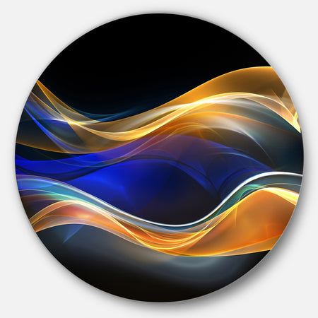 3D Gold Blue Wave Design - Abstract Digital Art Disc Metal Wall Art