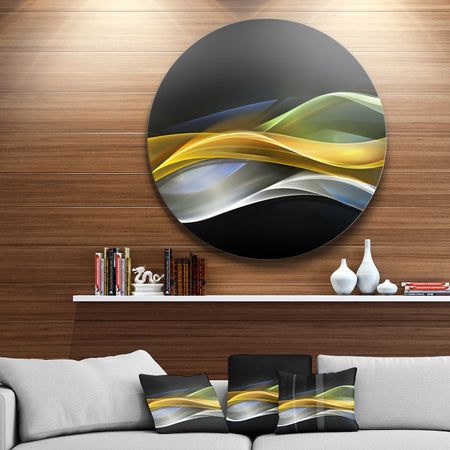 Gold Silver Straight Yellow Lines - Abstract Digital Round Metal Wall Art