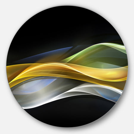 Gold Silver Straight Yellow Lines - Abstract Digital Round Metal Wall Art