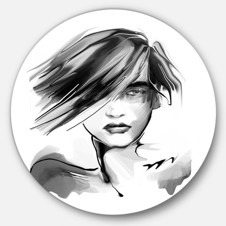 Young Woman Black White - Portrait Digital Art Disc Metal Artwork