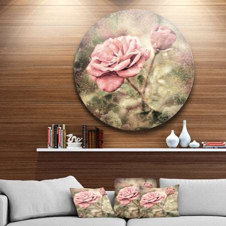 Vintage Pink Roses with Water Drops - Floral Circle Wall Art