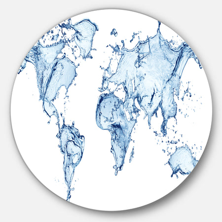 World Map Water Splash - Map Digital Art Round Metal Wall Art