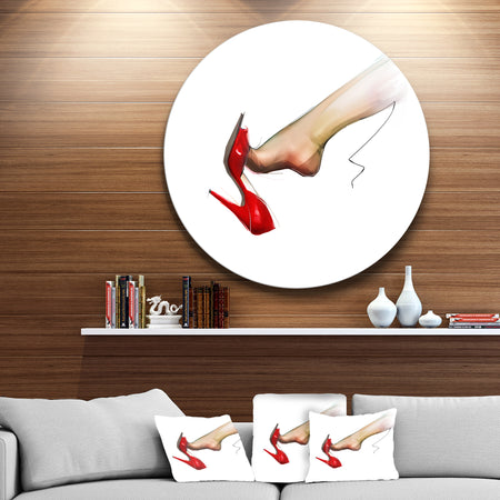 Leg Wearing High Heel Red Shoe - Portrait Digital Art Large Disc Metal Wall art