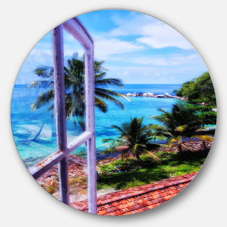 Light House Window View - Landscape Photo Round Metal Wall Art