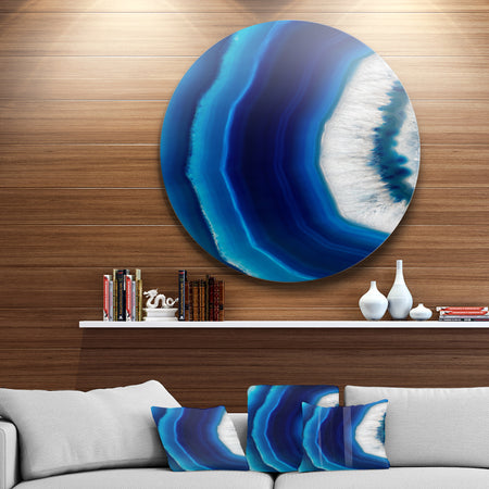 Blue Agate Crystal - Abstract Digital Art Circle Metal Wall Art