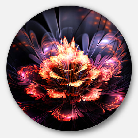 Fractal Flower Orange and Purple - Floral Digital Art Disc Metal Wall Art