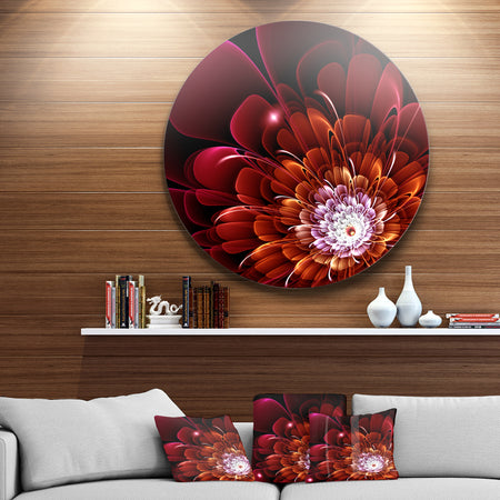 Fractal Red and Yellow Flower - Floral Digital Art Round Metal Wall Art