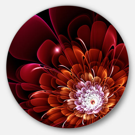 Fractal Red and Yellow Flower - Floral Digital Art Round Metal Wall Art