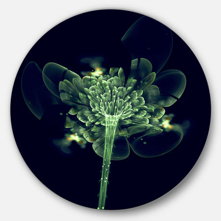 Green Fractal Flower in Air - Floral Digital Art Round Metal Wall Art