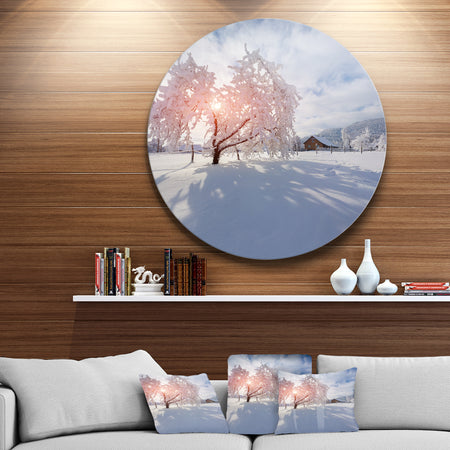 Winter in Carpathian Village - Landscape Photo Disc Metal Artwork