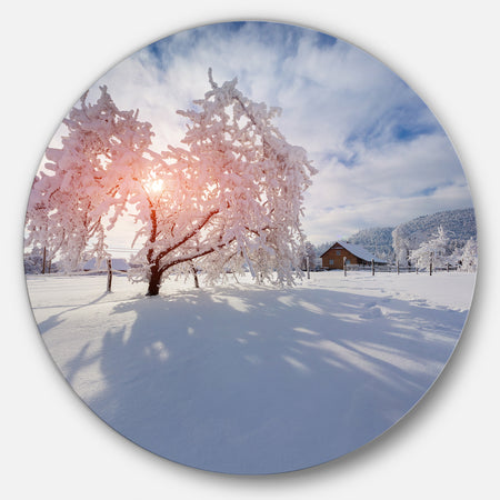 Winter in Carpathian Village - Landscape Photo Disc Metal Artwork