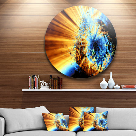 Fractal 3D Blue Brown Burst - Abstract Art Disc Metal Wall Art