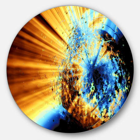 Fractal 3D Blue Brown Burst - Abstract Art Disc Metal Wall Art
