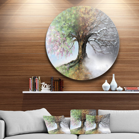 Tree with Four Seasons - Tree Painting Large Circle Metal Wall art