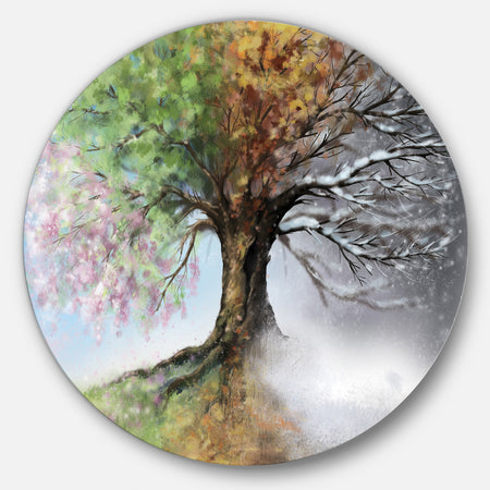 Tree with Four Seasons - Tree Painting Large Circle Metal Wall art