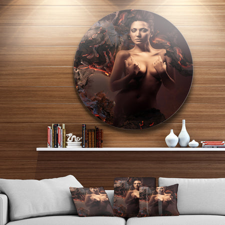 Sexy Nude Woman in Burning Paper - Art Portrait Circle Wall Art