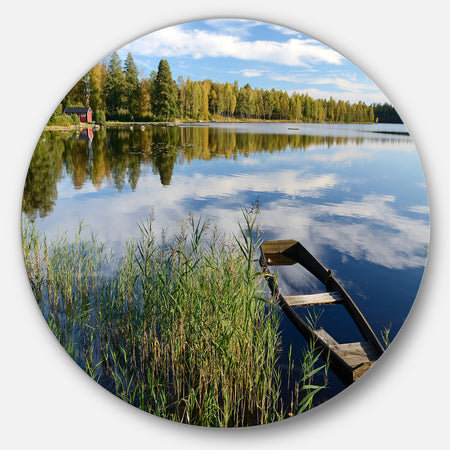 Beautiful Swedish September Lake - Landscape Photo Large Disc Metal Wall art