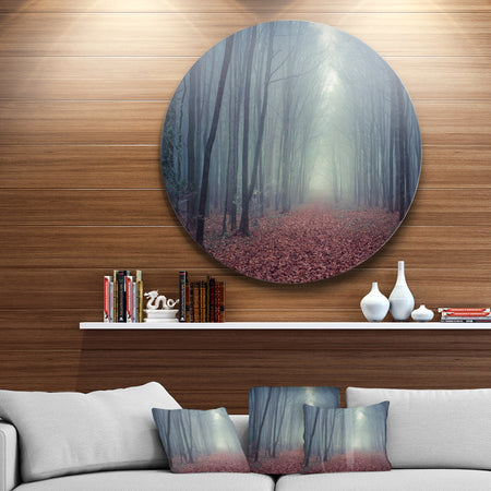 Retro Style Misty Path in Forest - Landscape Photo Disc Metal Wall Art