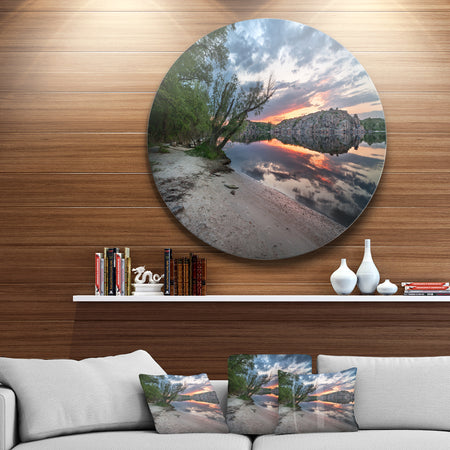 Sunset at River with Rock - Landscape Photo Disc Metal Wall Art