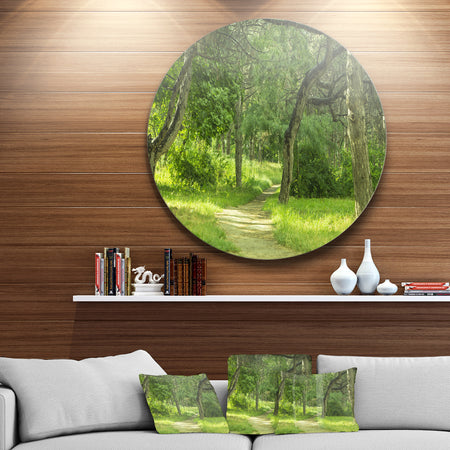 Green Forest Path in Early Summer - Landscape Photo Circle Wall Art