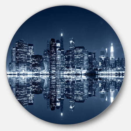 Manhattan Night Reflection - Cityscape Round Wall Art