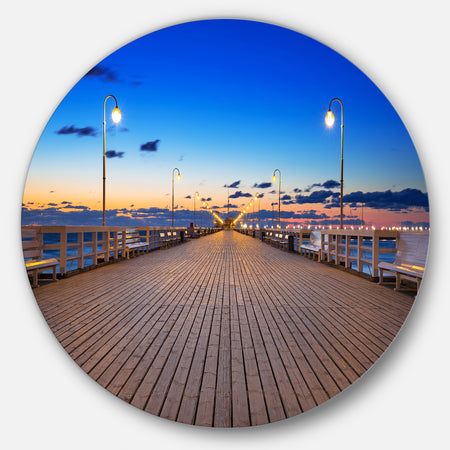 Molo in Sopot at Baltic Sea - Sea Bridge Round Wall Art