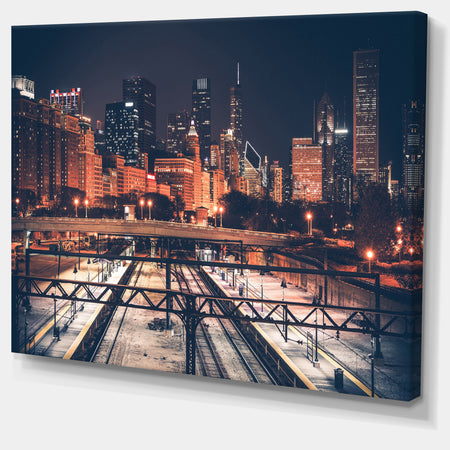 Dark Chicago Skyline and Railroad - Cityscape Canvas print