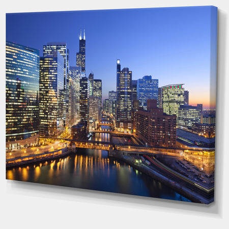 Chicago River with Bridges at Sunset - Cityscape Canvas print