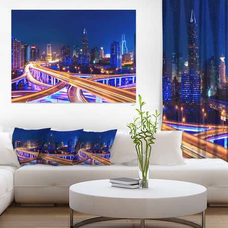 Interchange Overpass at Night Skyline - Cityscape Canvas print