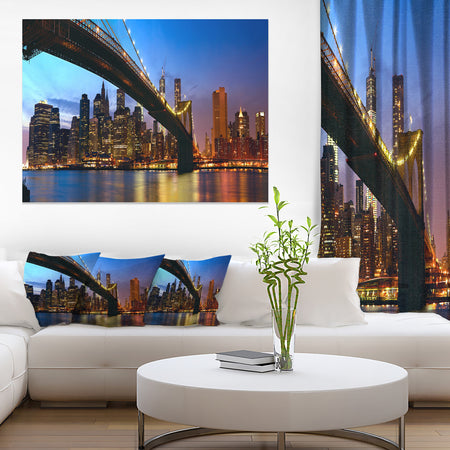 Manhattan City with Bridge under Blue Sky - Cityscape Canvas print