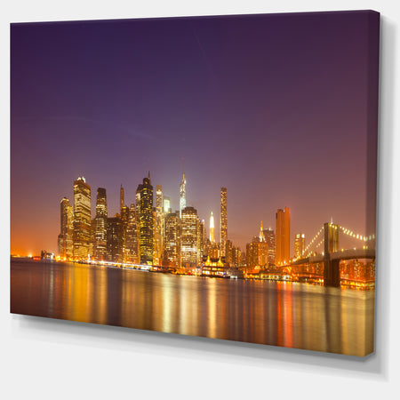 Illuminated NYC Downtown Buildings - Cityscape Canvas print