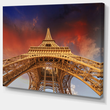 View of Paris Eiffel Tower under Red Sky - Cityscape Canvas print