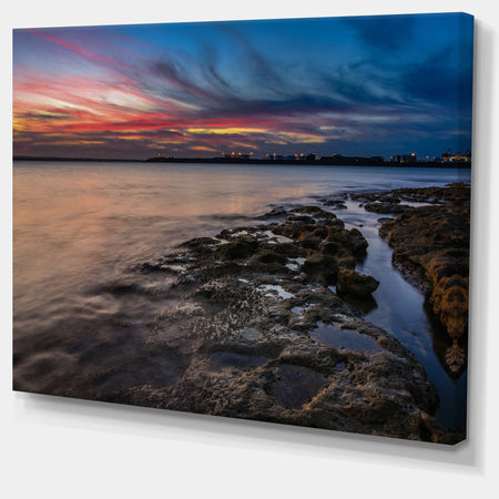 Colorful Sky and Dark Rocky Sydney Coast - Large Seashore Canvas Print