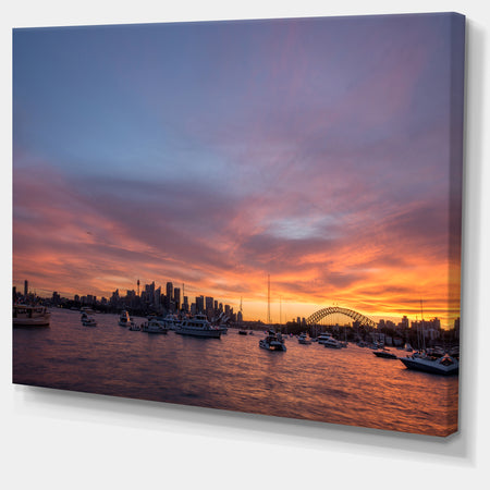 Ferry in Sydney Harbor at Sunset - Landscape Art Print Canvas