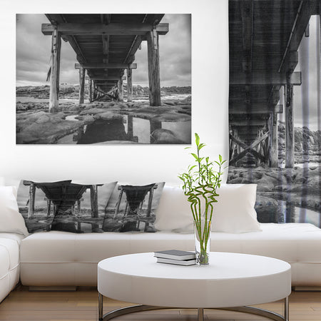 Black and White Large Wooden Bridge - Sea Bridge Canvas Wall Artwork