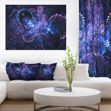 Dark Blue and Pink Fractal Flowers - Large Floral Wall Art Canvas