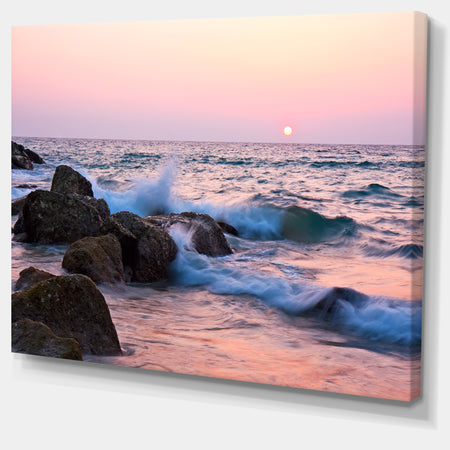 Rocky Coast with Foam Waves - Large Seashore Canvas Print