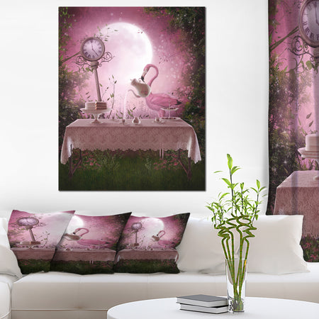 Fantasy Garden with a Flamingo - Modern Landscape Wall Art Canvas