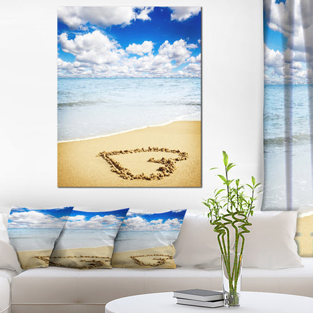 Massive Heart Drawn on Serene Beach - Seashore Canvas Wall Art