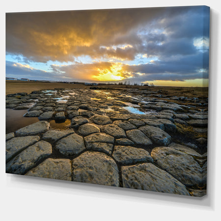 Kirkjugolf Church Floor at Sunrise - Seashore Canvas Wall Art