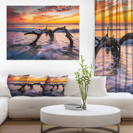 Tree and Waves in the Atlantic Ocean - Seashore Canvas Wall Art