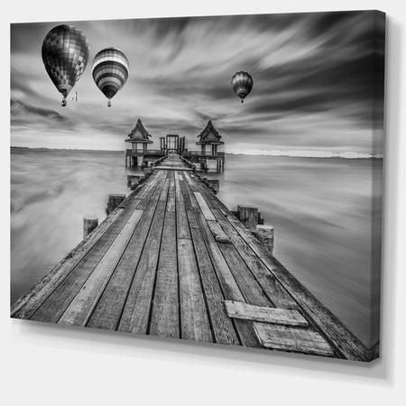 Wood Bridge in Port between Sunrise - Sea Bridge Canvas Wall Artwork