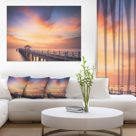 Infinite Wooden Bridge under Clouds - Sea Bridge Canvas Wall Artwork