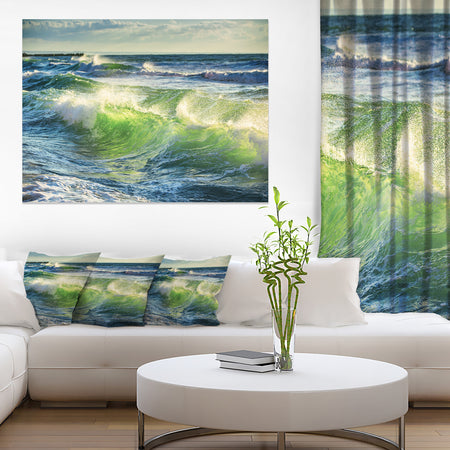 Sunrise and Shining Waves in Ocean - Beach Canvas Wall Art