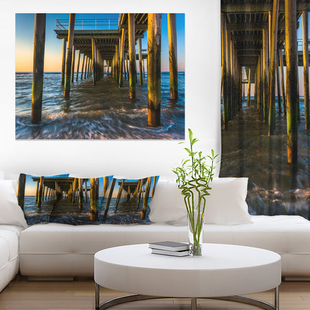Fishing Pier and Waves at Atlantic Sea - Sea Pier and Bridge Wall Art Canvas
