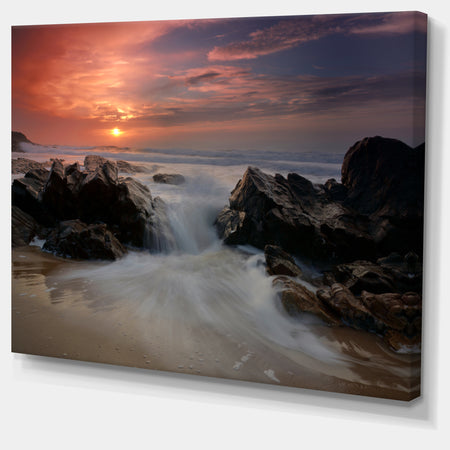 White Waves Rushing Between Rocks - Contemporary Seascape Art Canvas