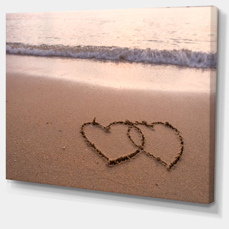 Two Hearts Drawn on the Beach - Extra Large Seascape Art Canvas